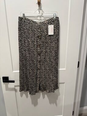 Orange Creek Neesees Black & Cream Leopard button front midi Skirt Size XL